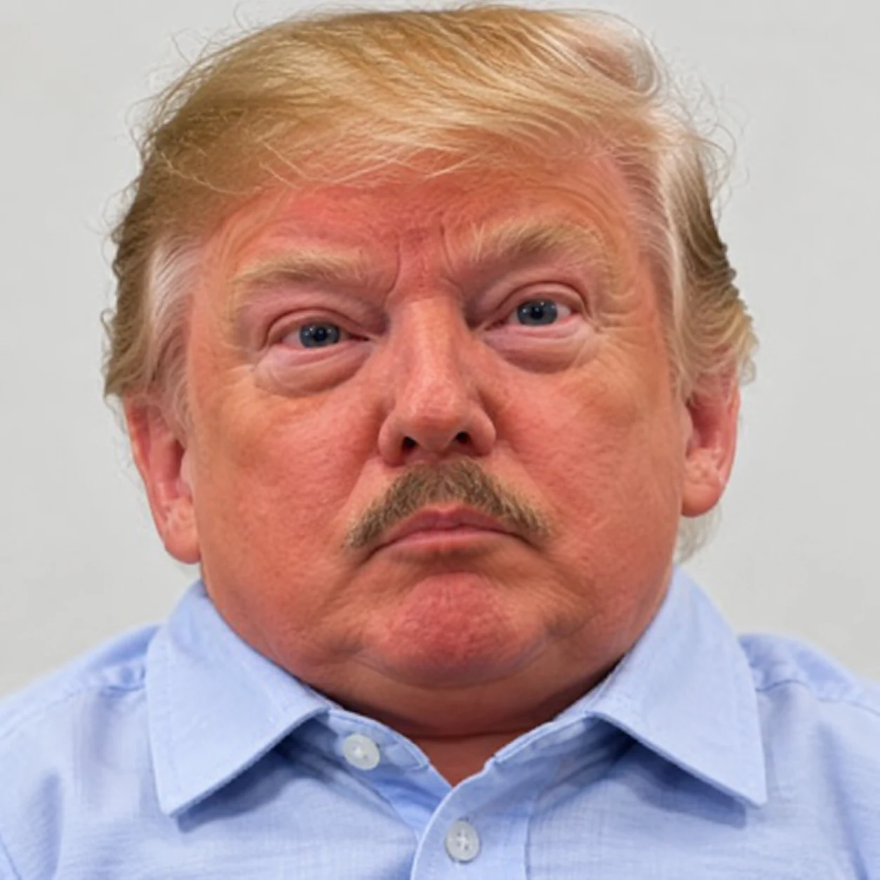 Satirical portrait of Donald Trump with a moustache